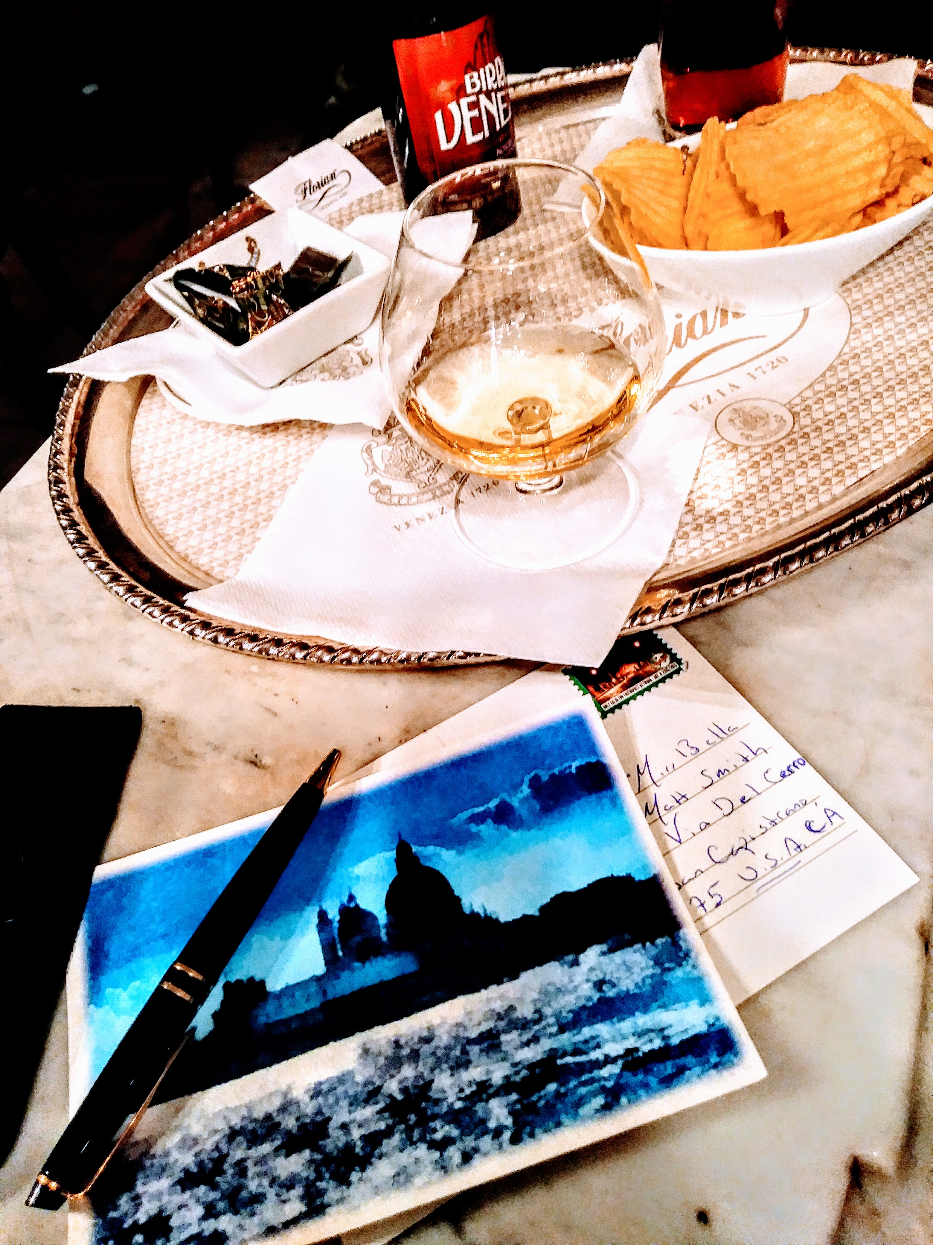 Wintertime snacks and Cognac, Caffe Florian, Venice, Italy. Photo: JSDevore. 